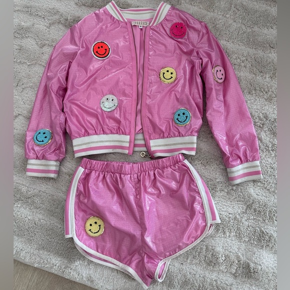 Hannah Banana Other - Hannah Banana  Girl's Happy Sequin Multicolor Happy Face
Bomber Jacket